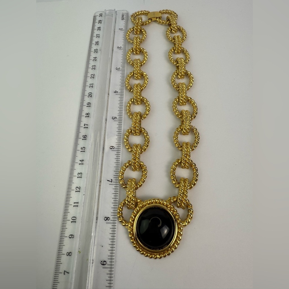 Vintage Couture Choker – Black Cabochon & Torade Bar-and-Link Chain – 140g - Picture 9 of 15
